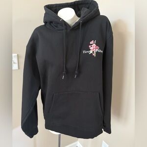 Obey Women Sz L Black Floral Logo Graphic Heavyweight Hoodie Sweatshirt MSRP $86